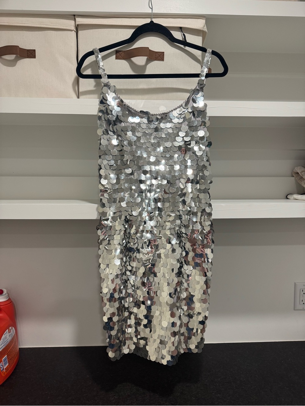A.J. Bari Silver Sequin Mini Dress